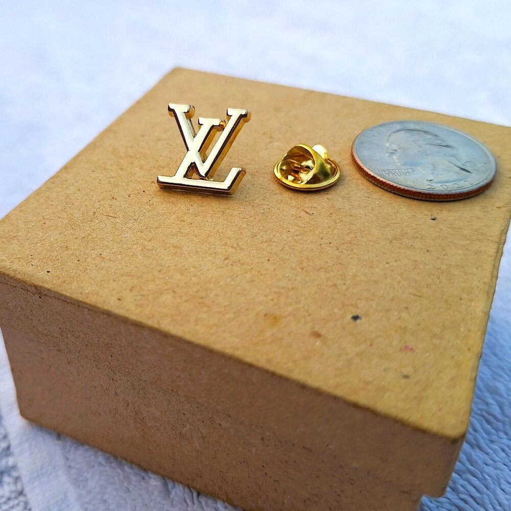 Louis Vuitton Gold LV Logo Brooch Pin